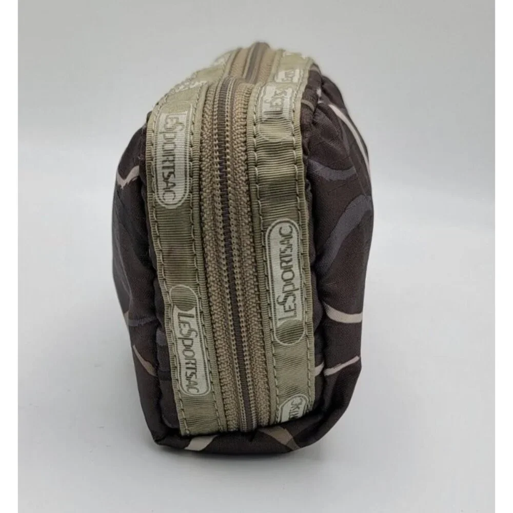 LeSportsac Zippered Cosmetic Pouch / Small Travel Bag – Brown & Olive Abstract P - Picture 4 of 8